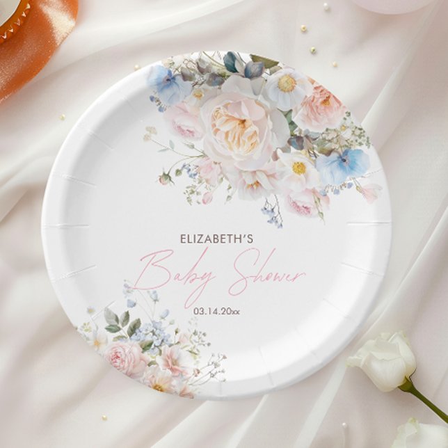 Baby In Bloom Floral Pink Baby Shower Paper Plate (Creator Uploaded)