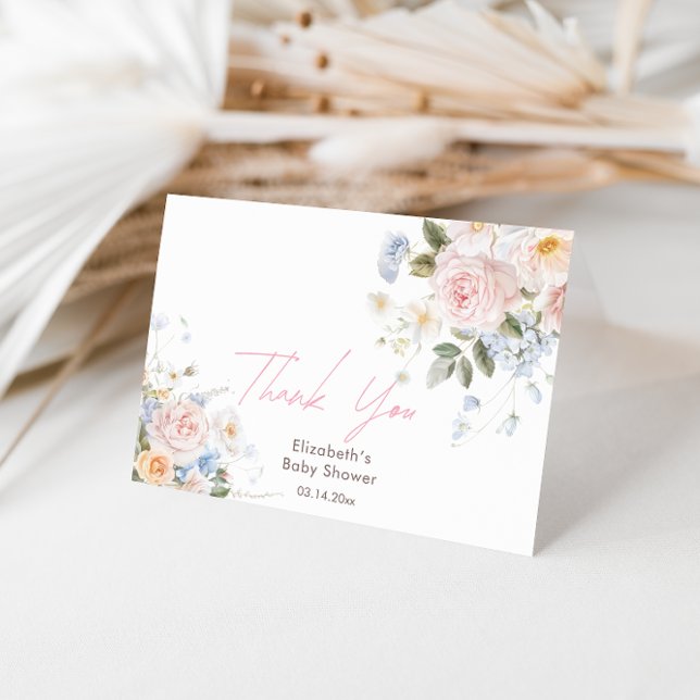 Baby In Bloom Floral Pink Baby Shower Thank You Card (Creator Uploaded)