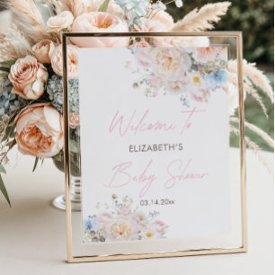 Baby in Bloom Floral Pink Baby Shower Welcome Post Poster