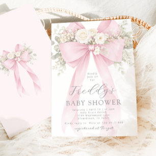 Baby in Bloom Floral Pink Bow Baby Shower Invitation