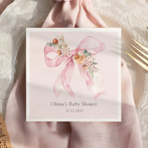 Baby in Bloom Floral Pink Bow Baby Shower Napkin