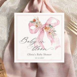 Baby in Bloom Floral Pink Bow Baby Shower Napkin