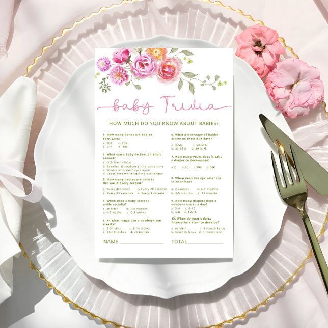 Baby in Bloom Floral Pink Bow Baby Trivia Game (Creator Uploaded)
