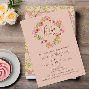 Baby in Bloom Floral Pink Cute Baby Shower Spring Invitation
