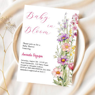 Baby in bloom floral pink purple Baby Shower Invitation