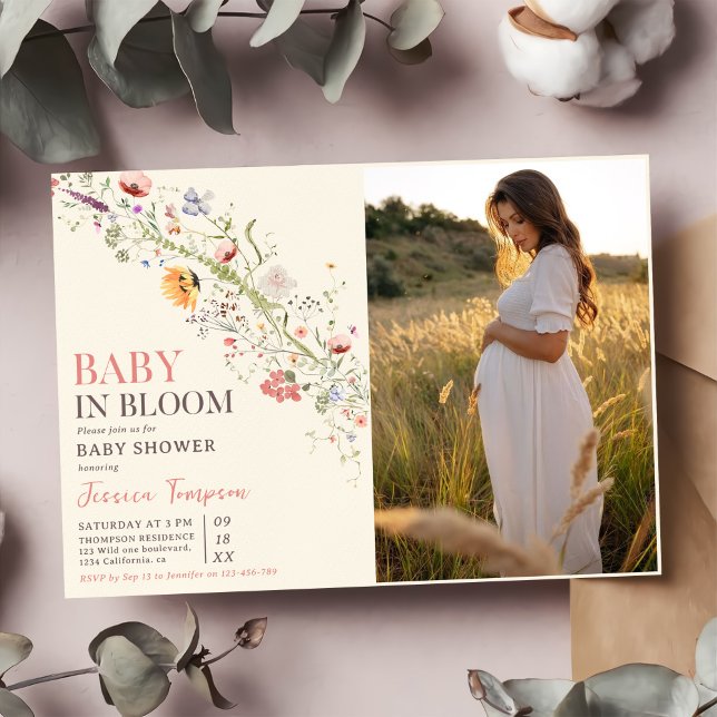Baby In Bloom Floral Spring Baby Shower Photo Invitation (Creator Uploaded)
