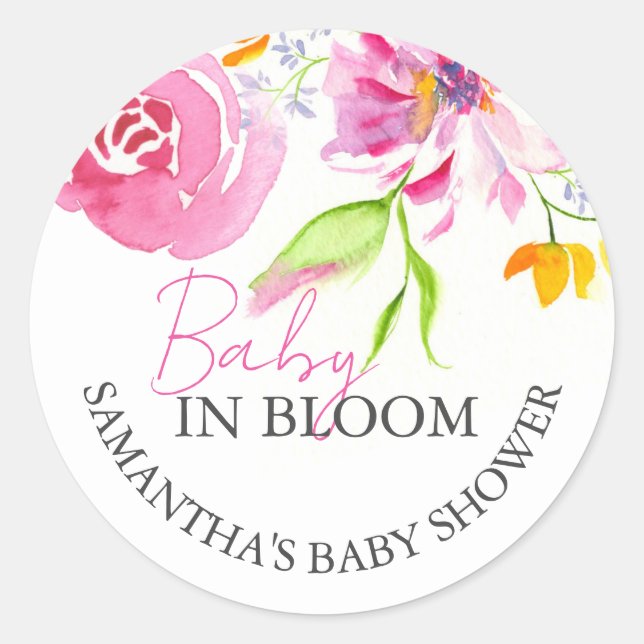 Baby In Bloom Floral Theme Thank You Classic Round Sticker (Front)