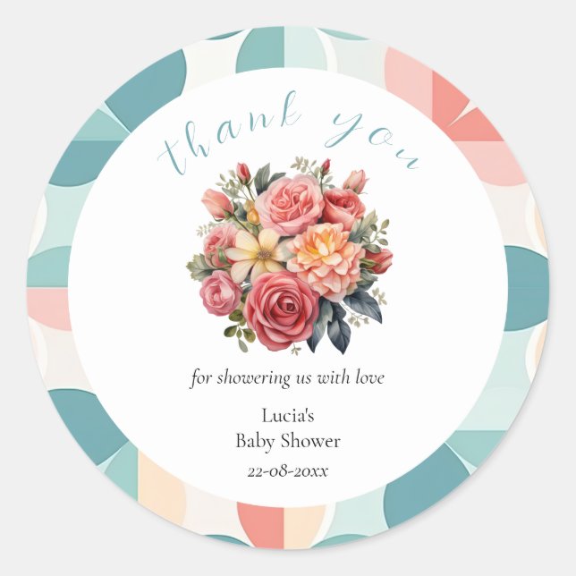 Baby in Bloom Floral Tile Baby Shower Thank You  Classic Round Sticker (Front)