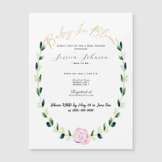 Baby In Bloom - Floral Watercolor & Gold Card (Front)