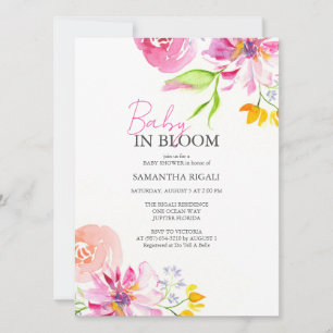 Baby In Bloom Floral Watercolor Shower Invitation