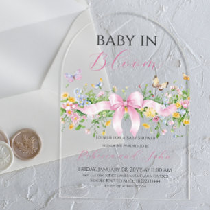 Baby in Bloom Floral Wildflower Bow Baby Shower Acrylic Invitations
