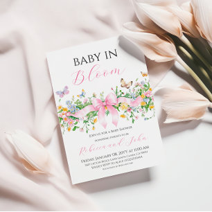 Baby in Bloom Floral Wildflower Bow Baby Shower Invitation