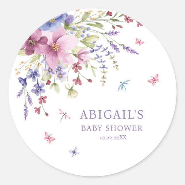 BABY IN BLOOM FLORAL WILDFLOWERS BABY SHOWER CLASSIC ROUND STICKER (Front)