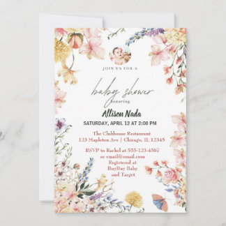 Baby in bloom floral wildflowers invitation