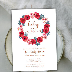 Baby In Bloom Floral Wreath Baby Shower Invitation