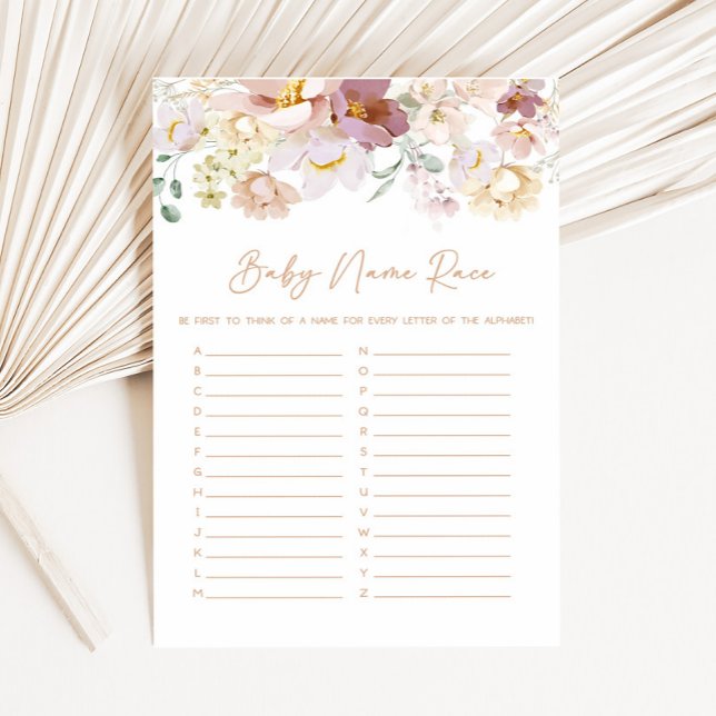 Baby in Bloom Florals Baby Name Race Game (Spring Wildflower Baby Shower Baby Name Race Game)