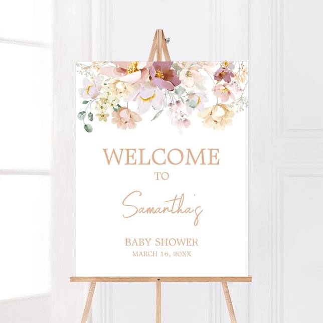 Baby in Bloom Florals Baby Shower Welcome Poster (Spring Wildflower Baby Shower Welcome Sign)