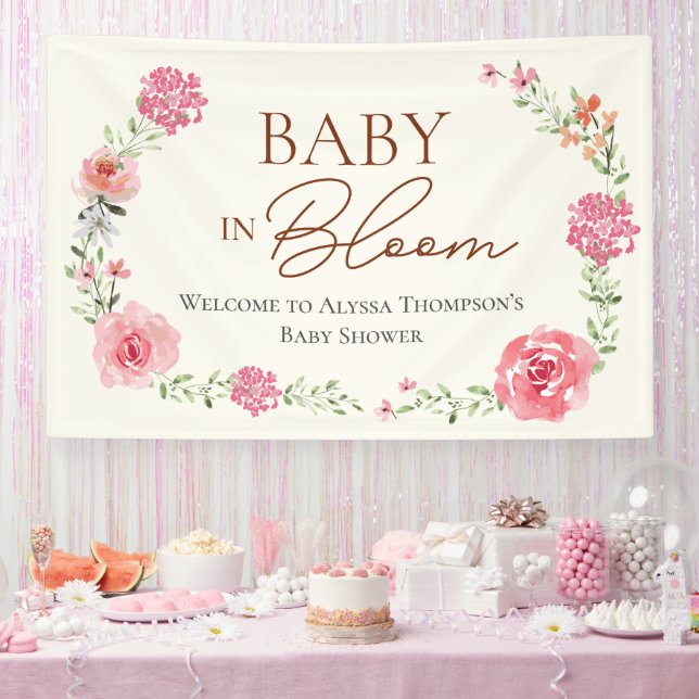 Baby In Bloom Flower Girl Baby Shower Custom Banner (Party)