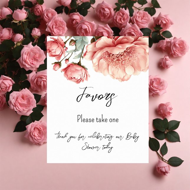 Baby in Bloom Flower Rose Pink Baby Shower Favours Poster (Creator Uploaded)
