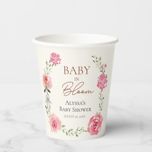 Baby In Bloom Flower Themed Baby shower Custom Paper Cups (Front)