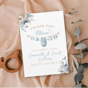 Baby In Bloom Flowers Blue Baby Boy Shower Thank You Card