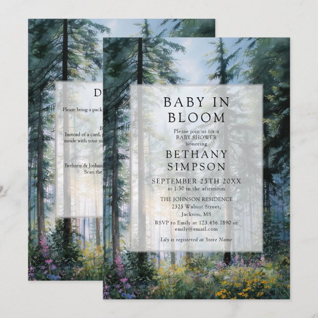 Baby in Bloom Forest QR Code Baby Shower Invitation (Front/Back)