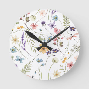 Baby in Bloom Garden Wildflower  Round Clock