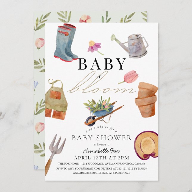 Baby in Bloom Gardening Tools Baby Shower Invitati Invitation (Front/Back)