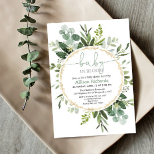 Baby in bloom gender neutral greenery gold shower invitation