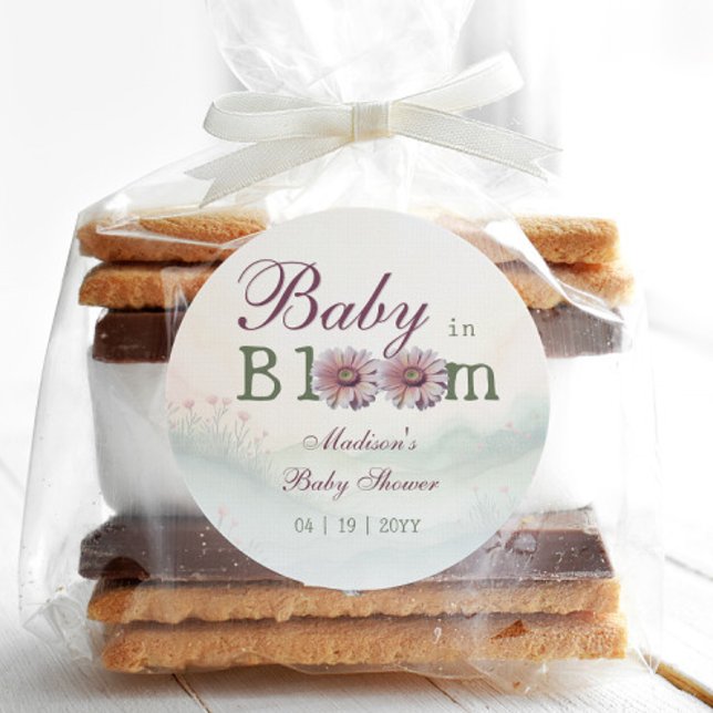 Baby in Bloom Gerber Daisies Baby Shower Classic Round Sticker (Baby in Bloom Gerber Daisies Baby Shower Sticker)