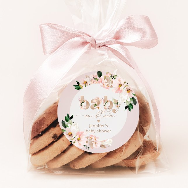 Baby in bloom girl baby shower elegant classic round sticker (Creator Uploaded)