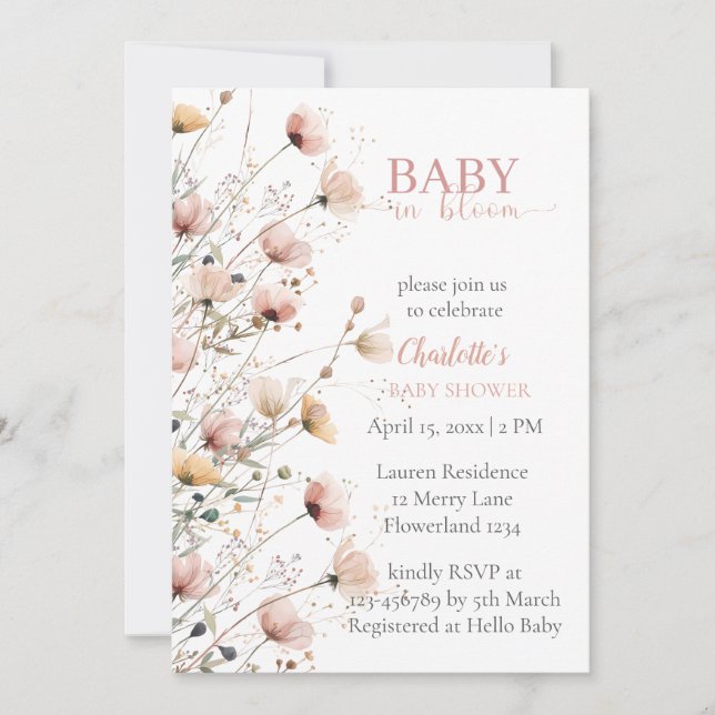 baby in bloom girl baby shower invitation (Front)