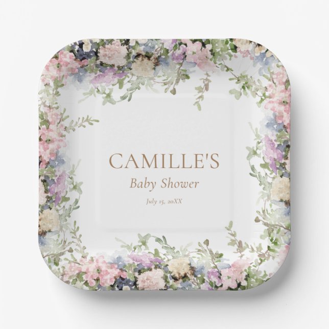 Baby in Bloom Girl Baby Shower Paper Plate (Front)