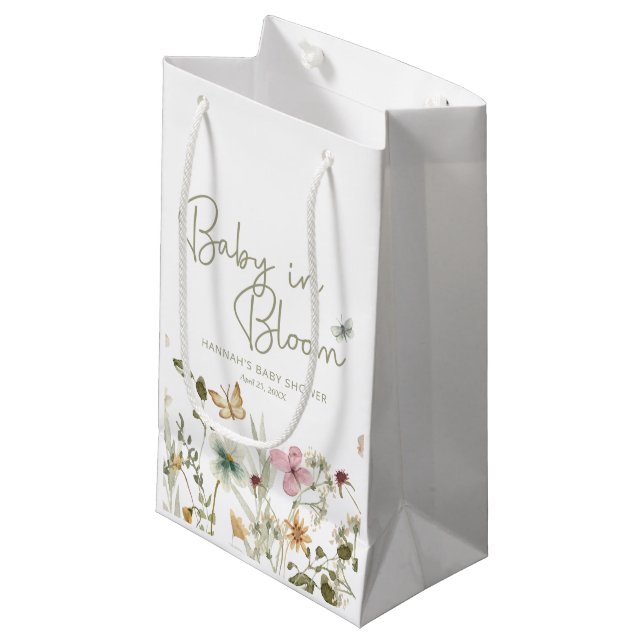 Baby in Bloom Girl Baby Shower Small Gift Bag (Front Angled)