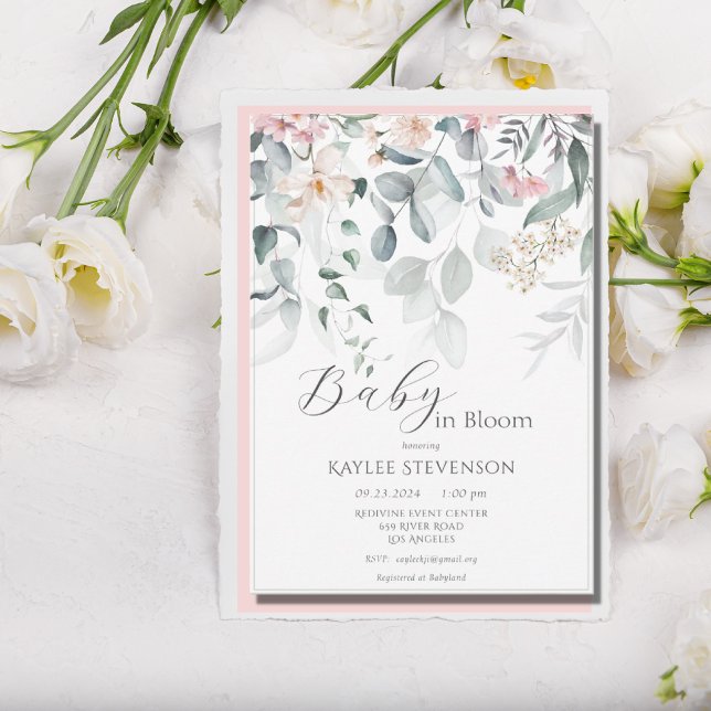 Baby in Bloom Girl Floral Modern Baby Shower Invitation (Creator Uploaded)
