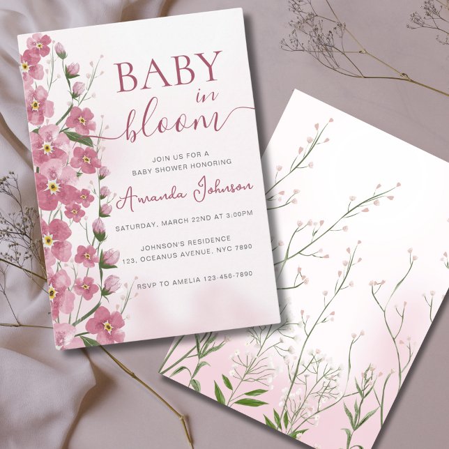 Baby in Bloom Girl Pink Floral Shower  Invitation (Creator Uploaded)