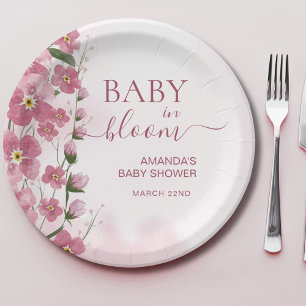 Baby in Bloom Girl Pink Floral Shower Paper Plate
