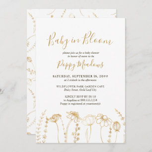 Baby in Bloom Gold Wildflower Sketch Baby Shower Invitation