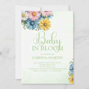 Baby In Bloom Green Baby Shower Invitation