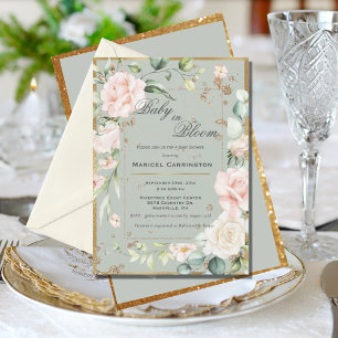 Baby in Bloom Green Floral Elegant Baby Shower Invitation