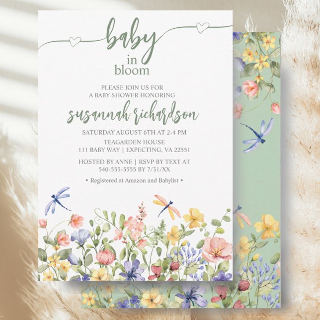 Baby in Bloom Green Wildflower Baby Shower Invitation (Creator Uploaded)