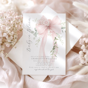 Baby in Bloom Greenery Bow Elegant Baby shower Invitation
