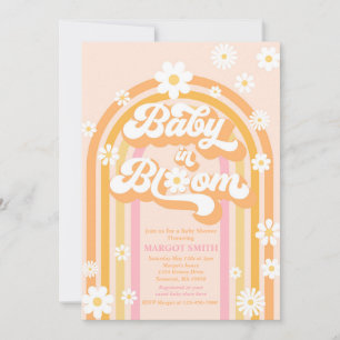Baby In Bloom Groovy Daisy Rainbow Baby Shower Invitation