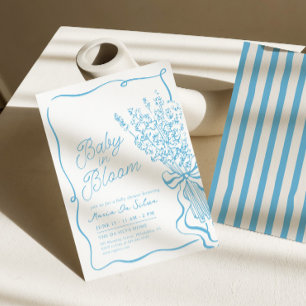 Baby in Bloom   Hand Drawn Blue Baby Shower Invitation
