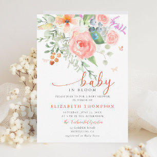 Baby in Bloom Happy Garden Floral Girl Baby Shower Invitation