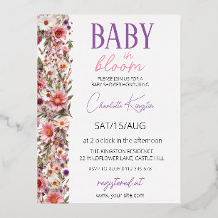 Baby in Bloom Invitation, Wildflowers Baby Shower Foil Invitation Postcard
