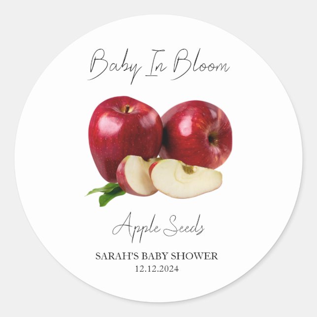 Baby In Bloom l Apple Seeds Baby Shower Classic Round Sticker (Front)