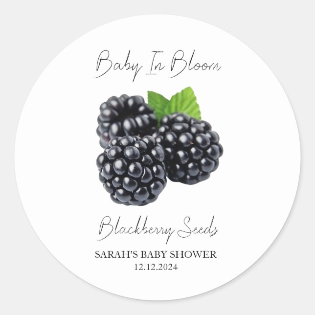 Baby In Bloom l Blackberry Seeds Baby Shower Classic Round Sticker (Front)