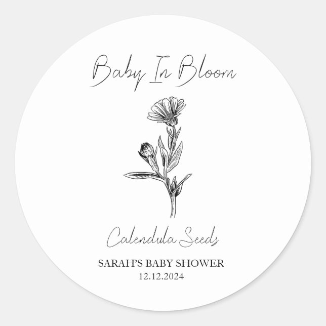 Baby In Bloom l Calendula Seeds Baby Shower Classic Round Sticker (Front)