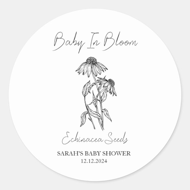 Baby In Bloom l Echinacea Seeds Baby Shower Classic Round Sticker (Front)